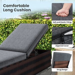 Patio Wicker Lounge Chair with 4-level Backrest and Long Seat Cushion-Brown view 5
