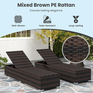 Patio Wicker Lounge Chair with 4-level Backrest and Long Seat Cushion-Brown view 7