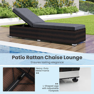 Patio Wicker Lounge Chair with 4-level Backrest and Long Seat Cushion-Brown view 8