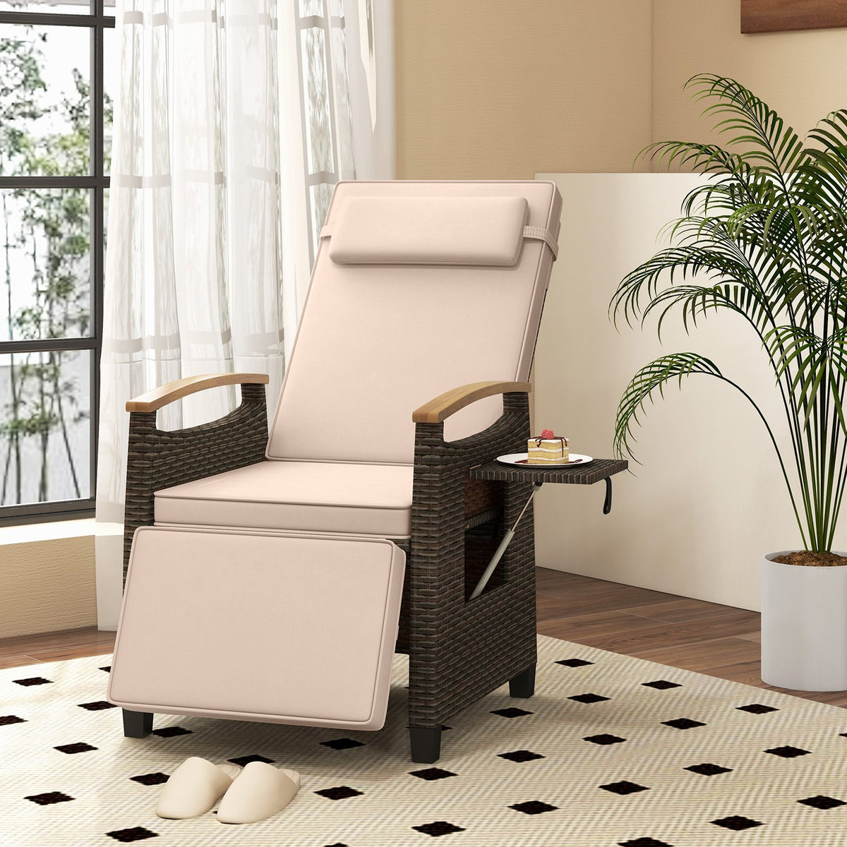 Patio Wicker Recliner Chair with Adjustable Backrest and Footrest-Brown view 2