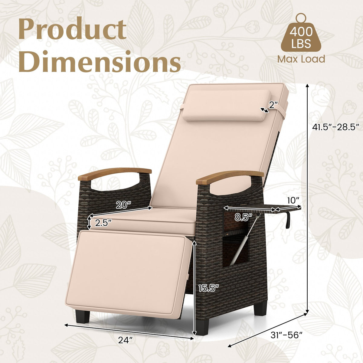 Patio Wicker Recliner Chair with Adjustable Backrest and Footrest-Brown view 4