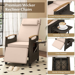 Patio Wicker Recliner Chair with Adjustable Backrest and Footrest-Brown view 8