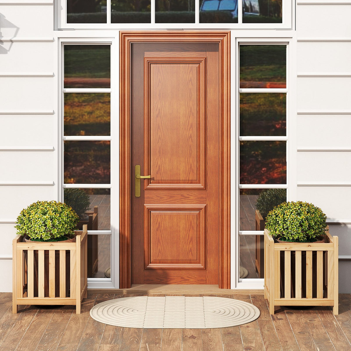 Patio Wooden Bench with Planter 2 Person Patio Bench-Natural view 3