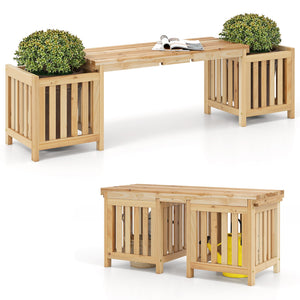 Patio Wooden Bench with Planter 2 Person Patio Bench-Natural view 4