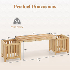 Patio Wooden Bench with Planter 2 Person Patio Bench-Natural view 5