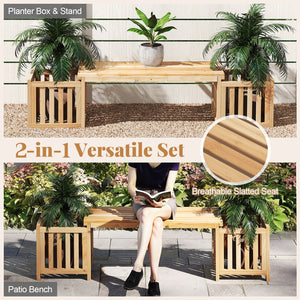 Patio Wooden Bench with Planter 2 Person Patio Bench-Natural view 8