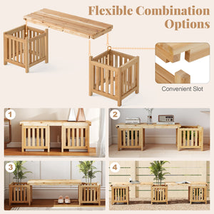 Patio Wooden Bench with Planter 2 Person Patio Bench-Natural view 9