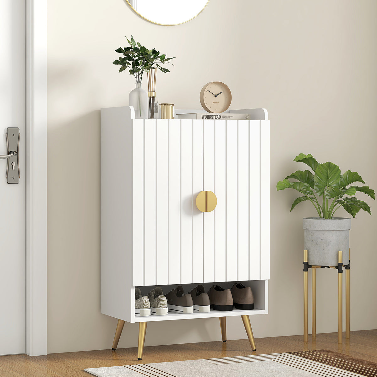 Entryway Shoe Storage Cabinet, Narrow Shoe Cabinet with Adjustable Shelves and Open Shelf for 15 Pairs of – view 21