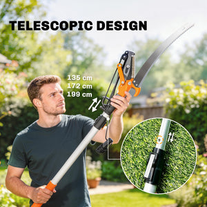 2-In-1 Manual Pole Saw, Hand Pruning Saw, Secateurs with Safety Lock, 6.5ft Aluminium Telescopic Pole Pruner