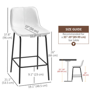 Bar Stools Set of 2, Upholstered Counter Height Bar Chairs, Kitchen Stools with Steel Legs