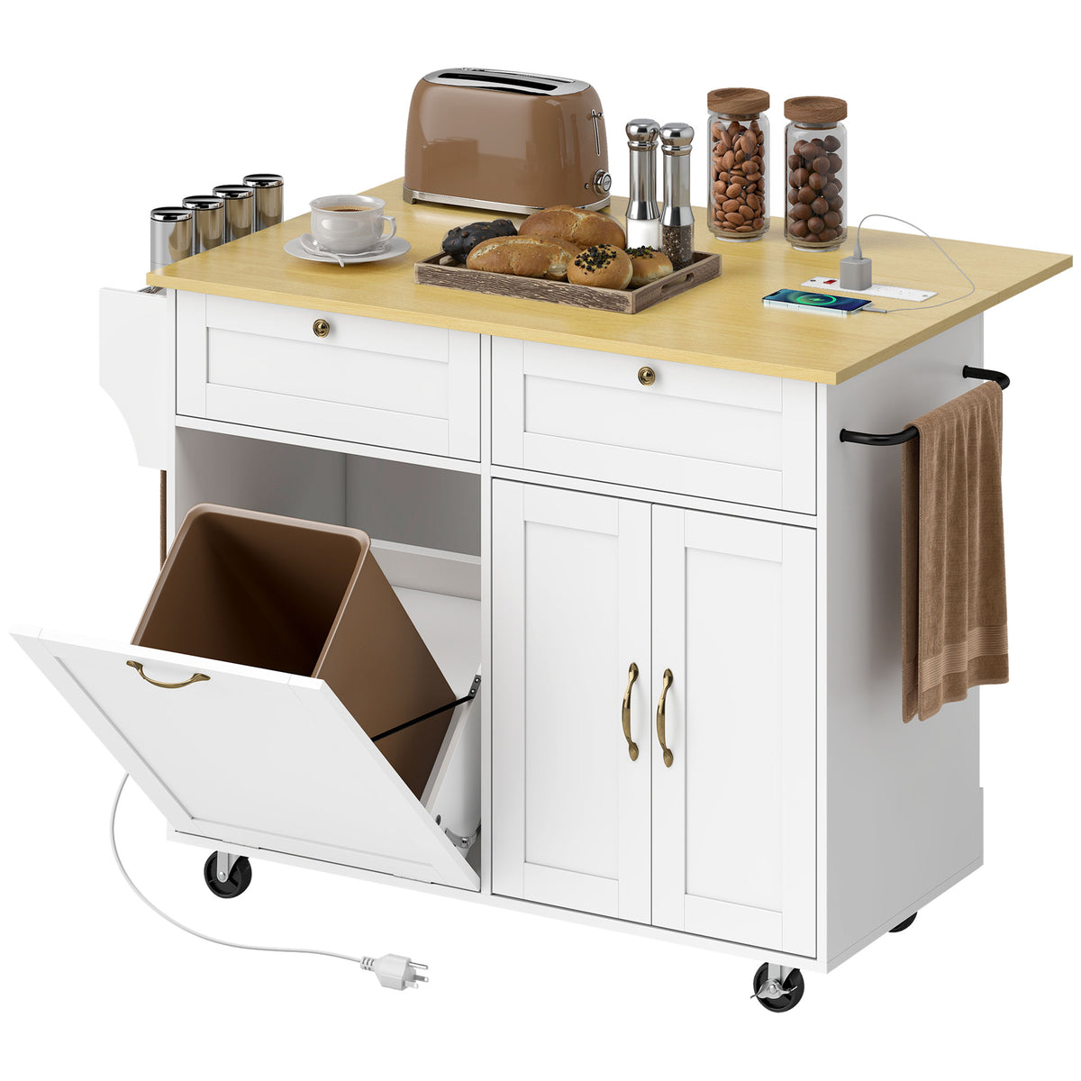Kitchen Island Cart with Charging Station and Drop Leaf – view 8