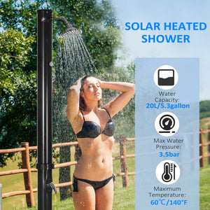 5.3 Gallons Solar Shower with Rotating Rainfall, Temperature Adjustment, 2 Section Outdoor Shower for Backyard, Black