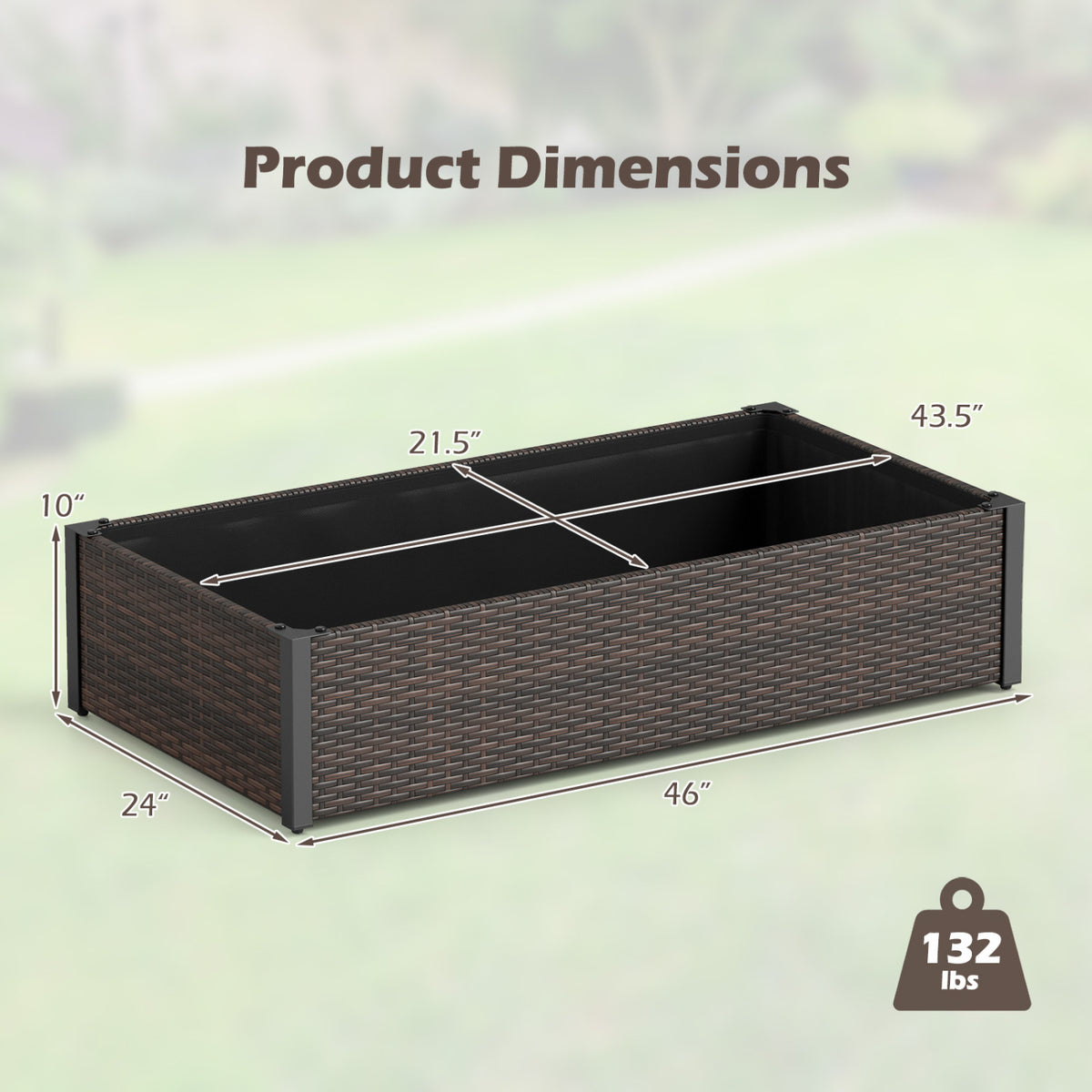 PE Rattan Elevated Raised Garden Bed with Open-Ended Base-Brown view 5