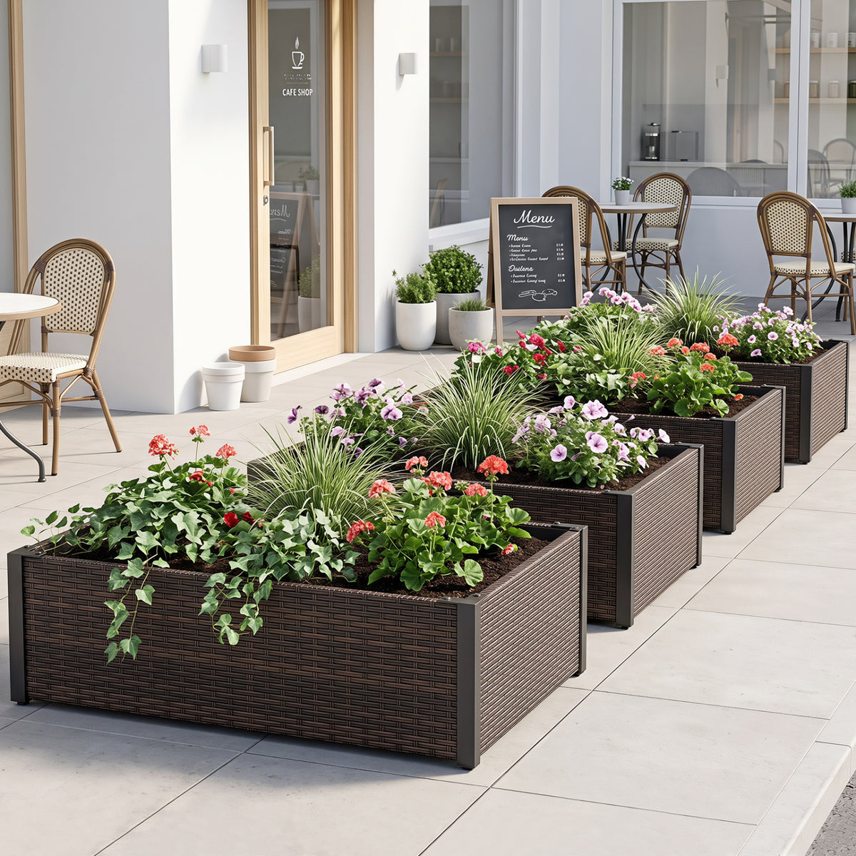 PE Rattan Elevated Raised Garden Bed with Open-Ended Base-Brown view 6