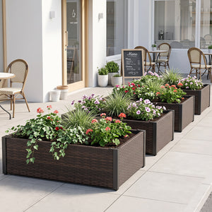 PE Rattan Elevated Raised Garden Bed with Open-Ended Base-Brown view 6