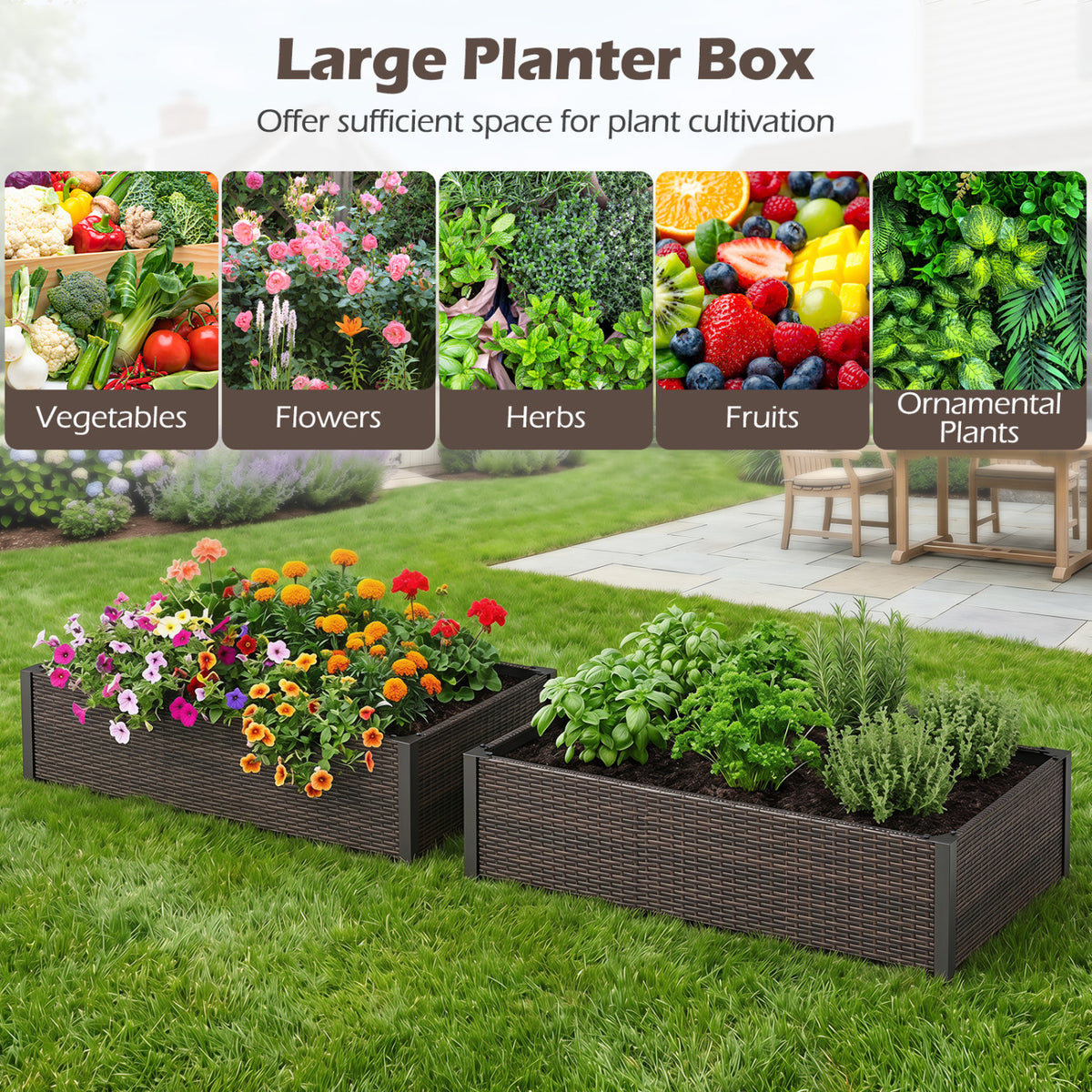 PE Rattan Elevated Raised Garden Bed with Open-Ended Base-Brown view 8