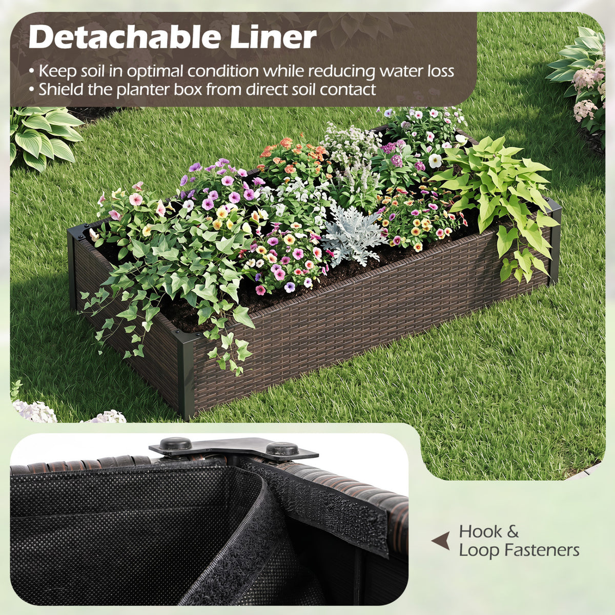PE Rattan Elevated Raised Garden Bed with Open-Ended Base-Brown view 9