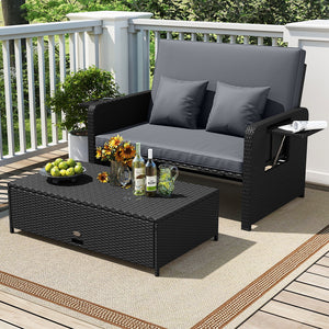 PE Wicker Outdoor Daybed with 4-Level Adjustable Backrest and Storage Ottoman-Gray view 2