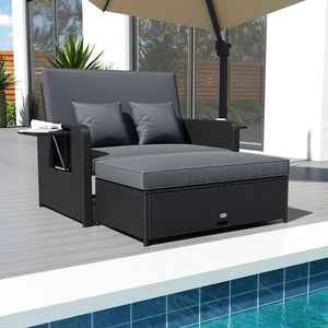 PE Wicker Outdoor Daybed with 4-Level Adjustable Backrest and Storage Ottoman-Gray view 3