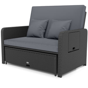 PE Wicker Outdoor Daybed with 4-Level Adjustable Backrest and Storage Ottoman-Gray view 4