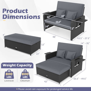PE Wicker Outdoor Daybed with 4-Level Adjustable Backrest and Storage Ottoman-Gray view 5