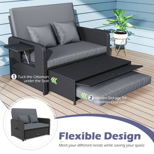 PE Wicker Outdoor Daybed with 4-Level Adjustable Backrest and Storage Ottoman-Gray view 8