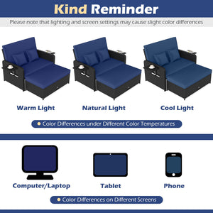 PE Wicker Outdoor Daybed with 4-Level Adjustable Backrest and Storage Ottoman-Navy view 6