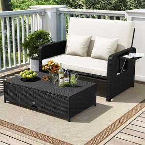 PE Wicker Outdoor Daybed with 4-Level Adjustable Backrest and Storage Ottoman-White view 2