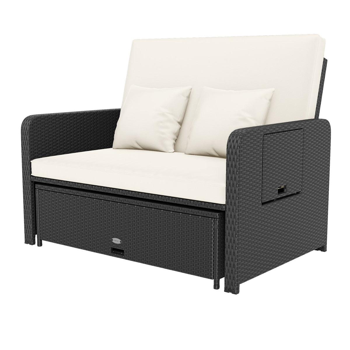 PE Wicker Outdoor Daybed with 4-Level Adjustable Backrest and Storage Ottoman-White view 4