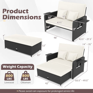PE Wicker Outdoor Daybed with 4-Level Adjustable Backrest and Storage Ottoman-White view 5