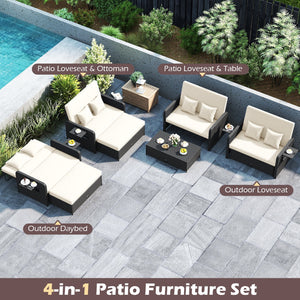 PE Wicker Outdoor Daybed with 4-Level Adjustable Backrest and Storage Ottoman-White view 6