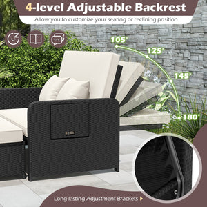 PE Wicker Outdoor Daybed with 4-Level Adjustable Backrest and Storage Ottoman-White view 7