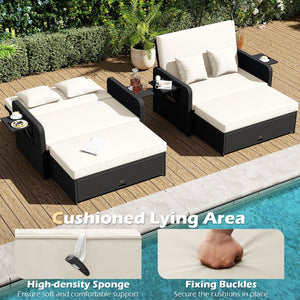 PE Wicker Outdoor Daybed with 4-Level Adjustable Backrest and Storage Ottoman-White view 9