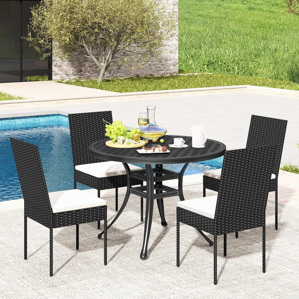 PE Wicker Patio Chairs Set of 2/4 with Cushions for Porch Deck Garden and Backyard-4 Pieces view 2