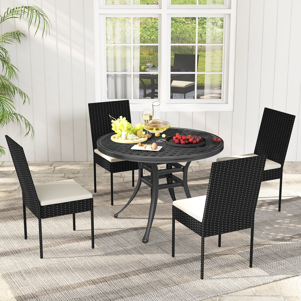 PE Wicker Patio Chairs Set of 2/4 with Cushions for Porch Deck Garden and Backyard-4 Pieces view 3