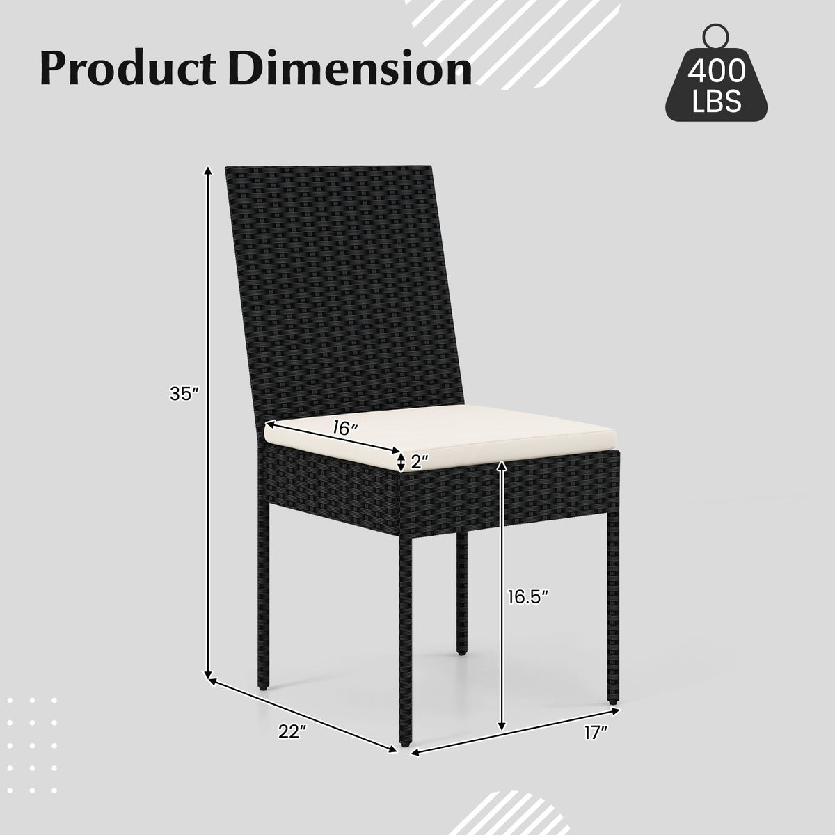 PE Wicker Patio Chairs Set of 2/4 with Cushions for Porch Deck Garden and Backyard-4 Pieces view 4