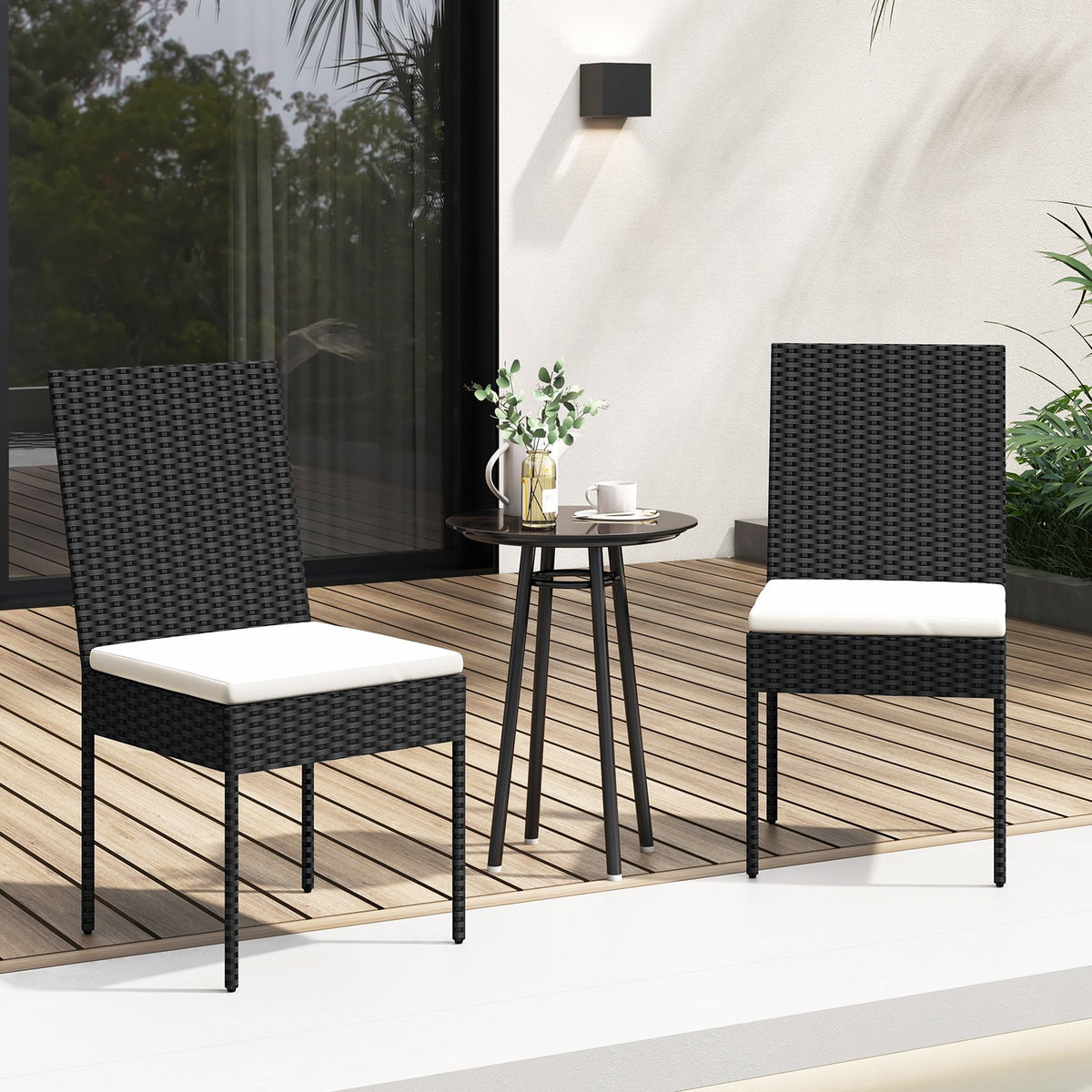 PE Wicker Patio Chairs Set of 2/4 with Cushions for Porch Deck Garden and Backyard-4 Pieces view 5