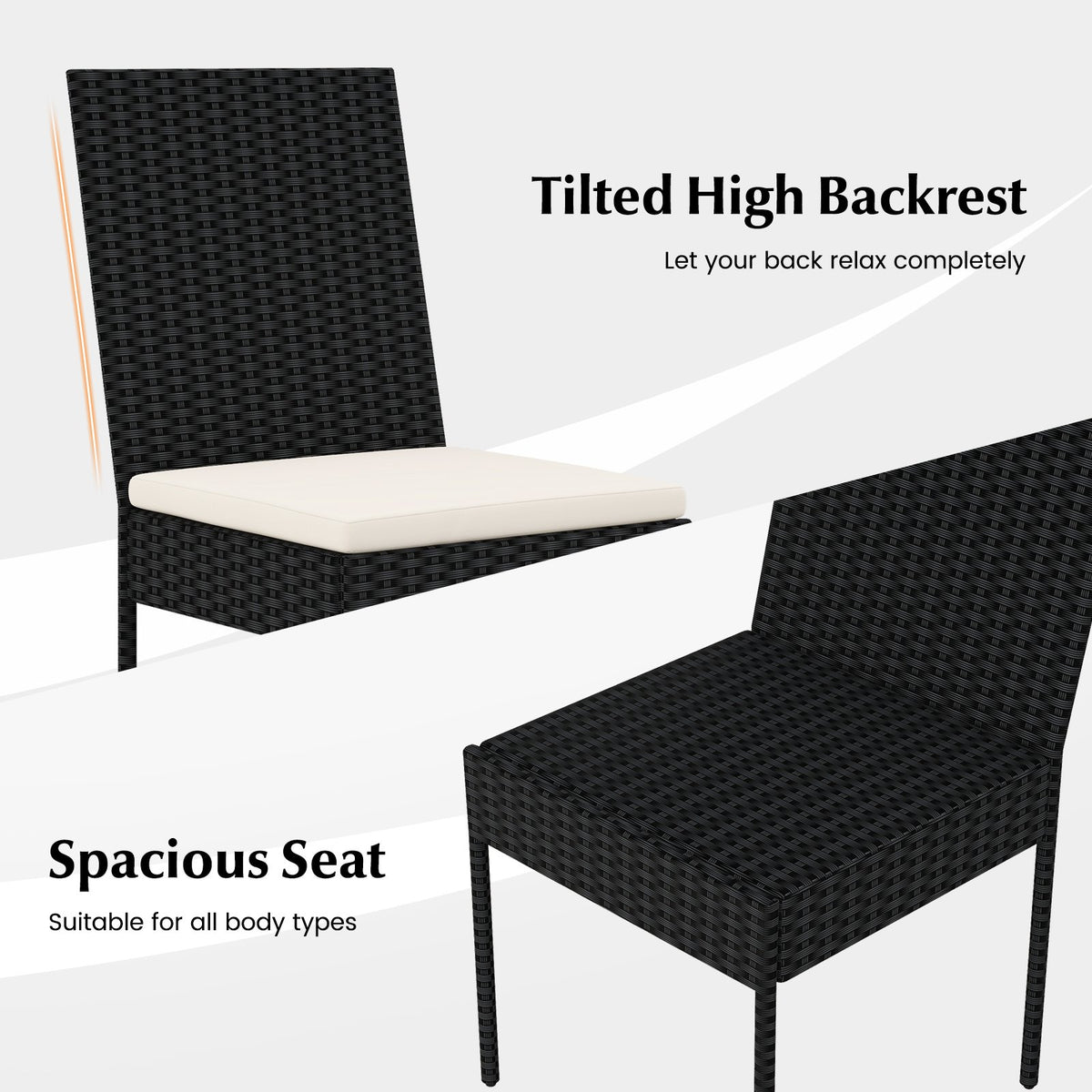 PE Wicker Patio Chairs Set of 2/4 with Cushions for Porch Deck Garden and Backyard-4 Pieces view 7