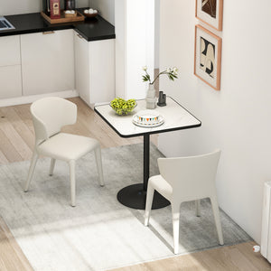 Dining Table for 4, Modern Kitchen Table with Marble Effect Tabletop and Round Base, White