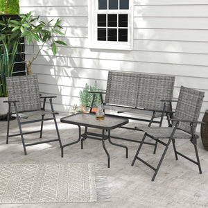 Outdoor 4 Pieces Patio Furniture Set, Garden Set with Two Foldable Armchairs, a Loveseat & Glass Top Table – view 14