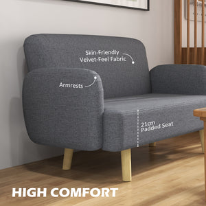 Velvet Feel Fabric 2 Seater Sofa, Small Sofa Loveseat with 8.3" Thick Padding and Wood Legs, Black – view 17