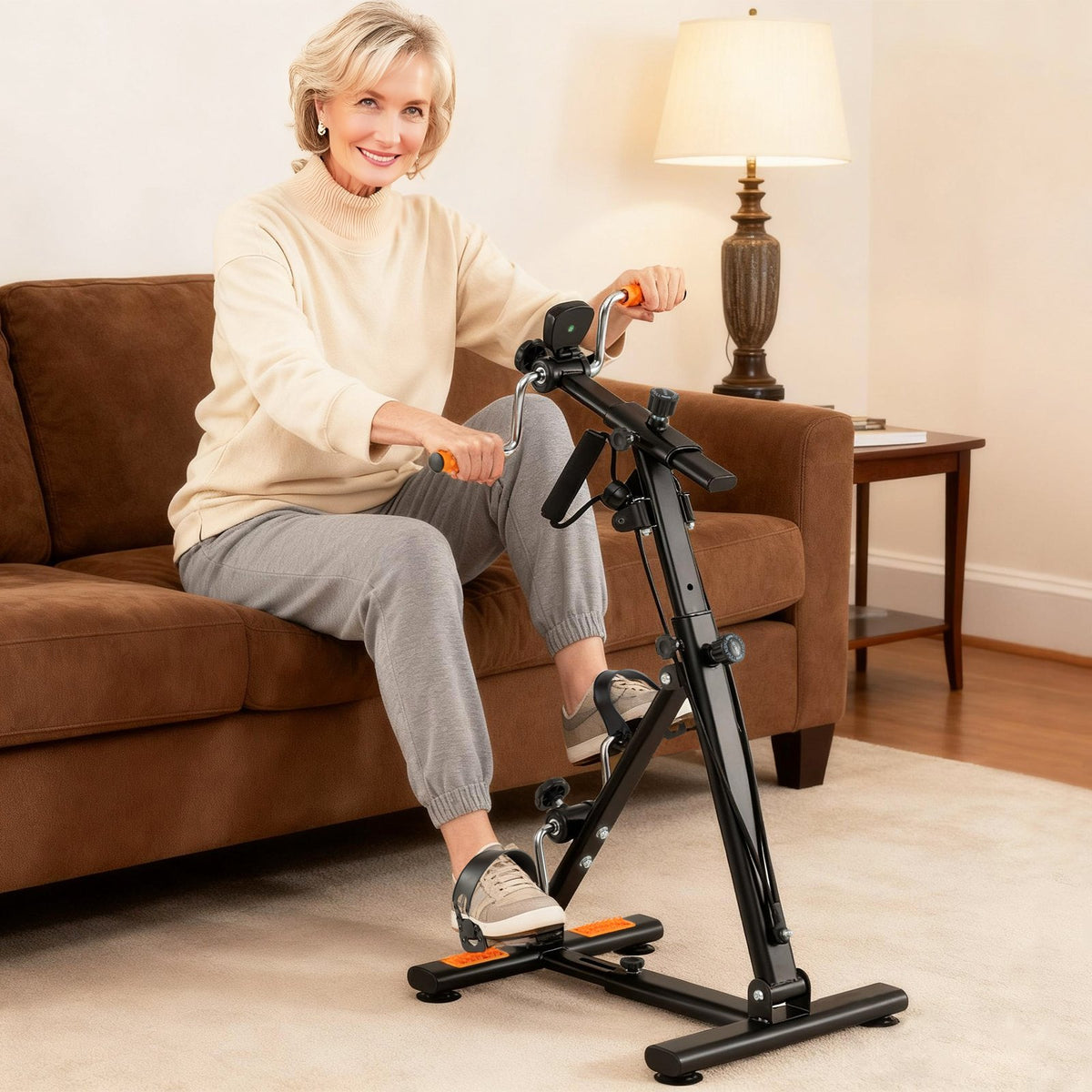 Pedal Exerciser with Adjustable Resistance for Arm and Leg Workout-Orange view 2