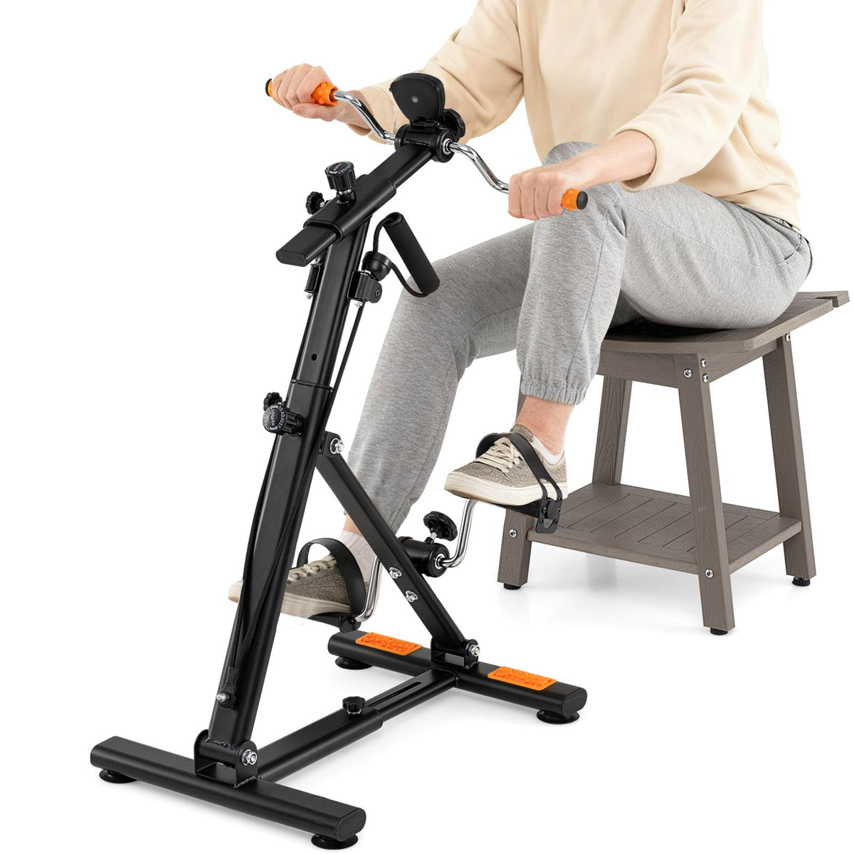 Pedal Exerciser with Adjustable Resistance for Arm and Leg Workout-Orange view 3