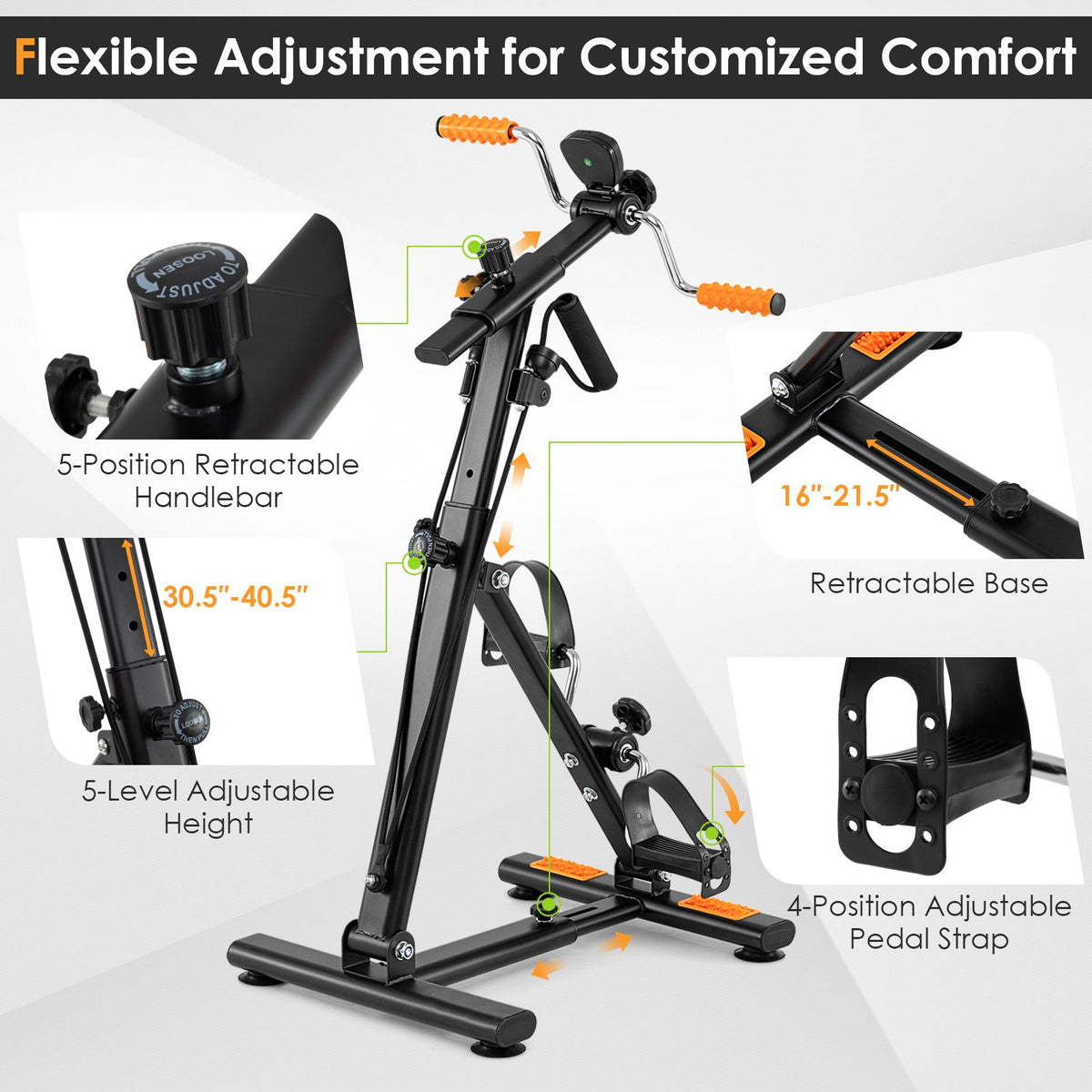 Pedal Exerciser with Adjustable Resistance for Arm and Leg Workout-Orange view 5