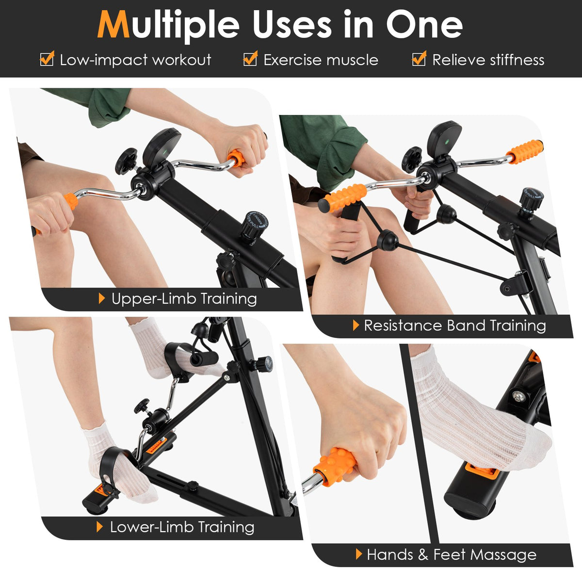 Pedal Exerciser with Adjustable Resistance for Arm and Leg Workout-Orange view 6