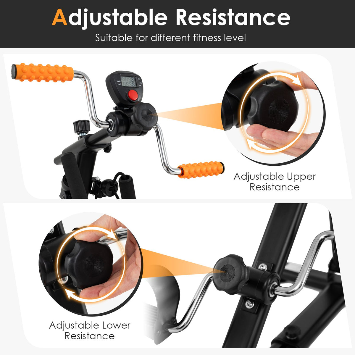Pedal Exerciser with Adjustable Resistance for Arm and Leg Workout-Orange view 9