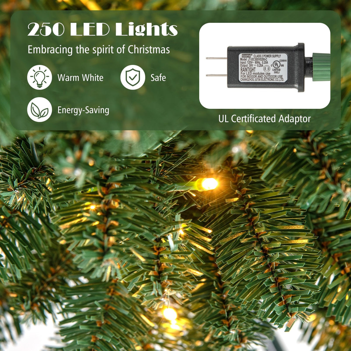 Pencil Christmas Tree with Memory Wire Branch Tips and Warm, LED Lights-8FT view 7