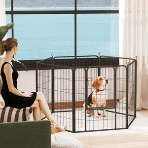 6 Panels Heavy Duty Dog Playpen Outdoor Indoor with Door & Strap, 24" Height Portable & Foldable Pet Playpen