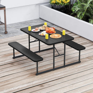 Picnic Table Bench Set for 2-4 People Outdoor Rectangular Camping Dining Table-Black view 2
