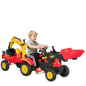 Aosom Ride on Toy Dump Truck for Kids, Pedal Construction Car with Detachable Trailer for 3 Years Old, Red